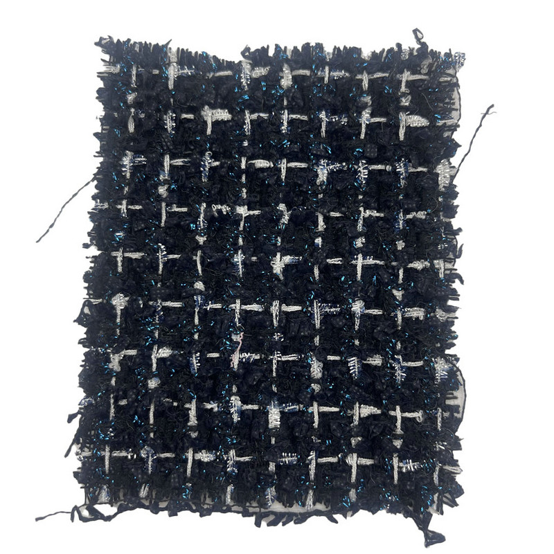 أقمشة تويد فاخرة باللون الأزرق الداكن مع مزيج معدني أزرق للملابس النسائية 23511